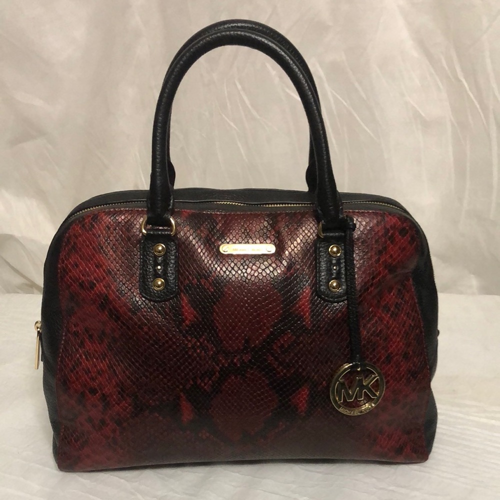 Michael Kors Red Snake-Print Satchel